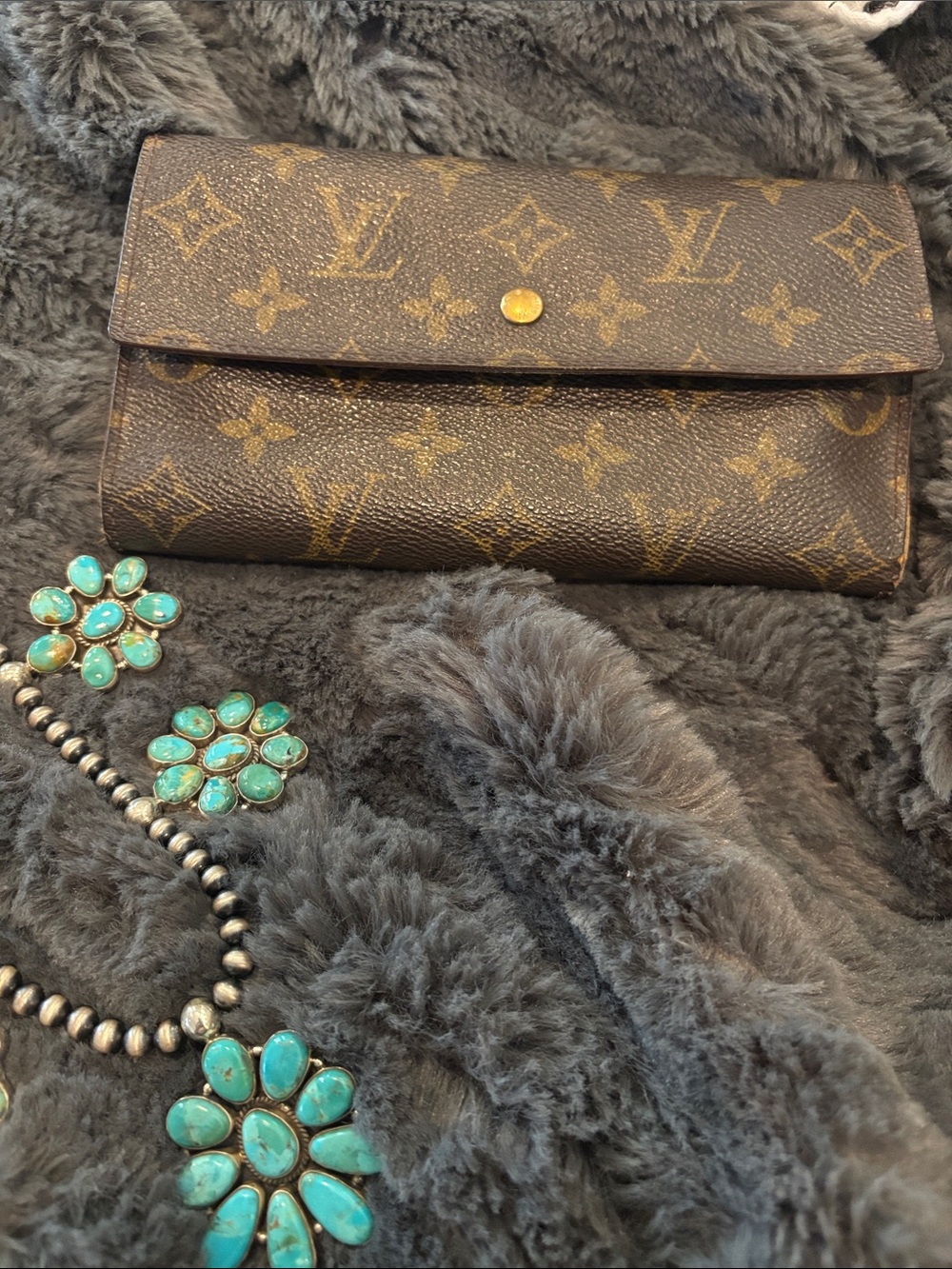 Louis Vuitton Monogram Canvas Continental Wallet in Brown with Gold Snap